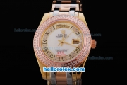 Rolex Day-Date Automatic Movement Rose Gold&Diamond Bezel with White&Diamond Dial