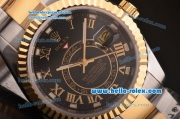 Rolex Sky-Dweller Asia 2813 Automatic Two Tone Case/Strap with Black Dial and Roman Markers