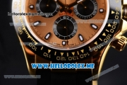 Rolex Daytona Clone Rolex 4130 Automatic Yellow Gold Case with Rose Gold Dial and Black Rubber Strap Black Subdials - 1:1 Original (BP)