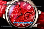 Cartier Ballon Bleu De Small Swiss Quartz Steel Case with Red Dial White Roman Numeral Markers and Red Leather Strap