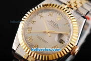 Rolex Datejust Swiss ETA 2836 Automatic Movement Two Tone with Gold Bezel-Grey Dial and Gold Roman Markers-18K Gold Never Fade