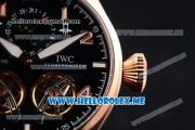 IWC Big Pilot Double Tourbillon Asia ST28 Automatic Rose Gold Case with Black Dial and Black Leather Strap Stick/Arabic Numeral Markers