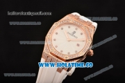 Audemars Piguet Royal Oak Lady Swiss Quartz Rose Gold/Diamonds Case with White Rubber Strap and White Dial (EF)