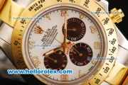 Rolex Daytona Chronograph Miyota Quartz Movement Gold Bezel with White Dial and Two Tone Strap