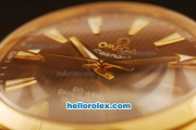 Omega Seamaster Co-Axial Automatic Yellow Gold Case with Black Dial and Brown Leather Strap - ETA Coating