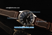 IWC Big Pilot Manual Winding Movement Steel Case with Black Dial and Brown Leather Strap