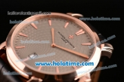 Vacheron Constantin Malte Miyota Quartz Rose Gold Case with Black Leather Bracelet Grey Dial and Stick Markers