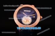 Cartier Rotonde De Swiss Quartz Rose Gold Case with Diamonds Blue Leather Strap with Blue Guilloche Dial