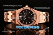 Audemars Piguet Royal Oak 33MM Miyota Quartz Rose Gold Case/Bracelet with Black Dial Stick Markers and Diamonds Bezel (EF)