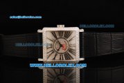 Franck Muller Master Square Swiss Quartz Movement Diamond Dial with Black Markers and Black Leather Strap