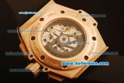 Hublot King Power Swiss Valjoux 7750 Automatic Rose Gold Case with Diamond Bezel and Skeleton Dial-Red Markers