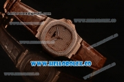 Patek Philippe Nautilus Miyota 9015 Automatic Diamonds/Rose Gold Case with Diamonds Dial and Brown Leather Strap (AAAF)