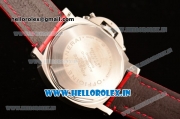Panerai Luminor Chrono PAM310 Swiss Valjoux 7750-SHG Automatic Steel Case with Red Leather Strap and White Dial