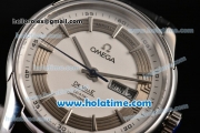 Omega De Ville Hour Vision Co-Axial Annual Calendar Clone 8500 Automatic Steel Case with Stick Markers and White Dial - 1:1 Original
