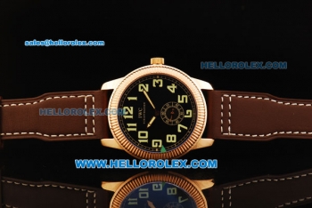 IWC Pilot's Watch Asia Manual Winding Movement Rose Gold Case with Black Dial and Brown Leather Strap