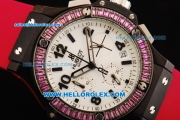 Hublot Big Bang Chronograph Swiss Quartz Movement PVD Case with Diamond Bezel and Pink Rubber Strap-Lady Model