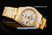 Rolex Day Date II Automatic Movement Full Gold with Diamond Bezel - Diamond Markers and White Dial