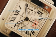 Cartier Santos 100 Swiss Valjoux 7753 Automatic Movement White Dial with Brown Leather Strap