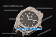 Audemars Piguet Royal Oak Lady Swiss Quartz Steel/Diamonds Case with Black Dial and Black Rubber Strap (EF)