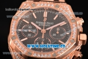 Audemars Piguet Royal Oak Chronograph Swiss Valjoux 7790 Automatic Rose Gold/Diamonds Case with Black Grids Dial Diamonds Bezel and Stick Markers (EF)