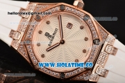 Audemars Piguet Royal Oak Lady Swiss Quartz Rose Gold/Diamonds Case with White Rubber Strap and White Dial (EF)