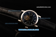 A.Lange&Sohne Swiss Tourbillon Manual Winding Movement Steel Case with Black Dial and Black Leather Strap