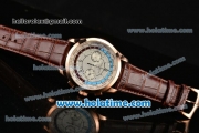 Patek Philippe Complicated World Time Chrono Miyota Quartz Rose Gold Case with Brown Leather Strap and White Dial