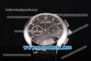 Cartier Rotonde De Chrono Miyota Quartz Steel Case with Black Skeleton Dial and Silver Stick Markers