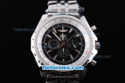 Breitling for Bentley Big Date Automatic Silver Case with Black Dial and SS Strap