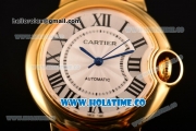 Cartier Ballon Bleu De Medium Asia 4813 Automatic Yellow Gold Case with Silver Dial Green Leather Strap and Roman Numeral Markers (GF)