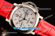 Panerai Luminor Chrono PAM310 Swiss Valjoux 7750-SHG Automatic Steel Case with Red Leather Strap and White Dial