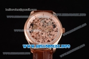 Patek Philippe Complicated Skeleton Asia Automatic Rose Gold Case with Skeleton Dial and Brown Leather Strap (GF)