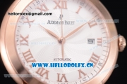 Audemars Piguet Jules Audemars Clone AP Calibre 3120 Automatic Rose Gold Case with White Dial Roman Numeral Markers and Brown Leather Strap (EF)