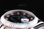 Rolex Datejust Oyster Perpetual Automatic Movement Silver Case with Black Dial and Diamond Markers