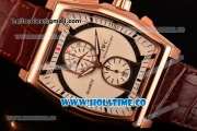 IWC Da-Vinci Chrono Miyota Quartz Rose Gold Case with Brown Leather Strap and White Dial