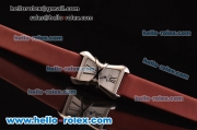 Cartier Tank Enlacée Swiss Quarz Steel Case with Silver Dial and Red Leather Strap
