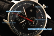 IWC Portuguese Yacht Club Chronograph Quartz Movement Steel Case with Black Dial and Black Leather Strap