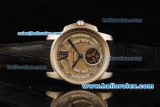 Cartier Calibre Swiss Tourbillon Manual Winding Movement Steel Case with Black Leather Strap