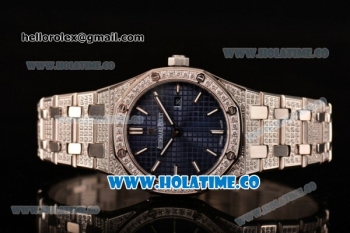 Audemars Piguet Royal Oak 33MM Miyota Quartz Diamonds/Steel Case with Blue Dial Stick Markers and Diamonds Bezel (EF)