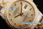 Rolex Datejust Swiss ETA 2836 Automatic Movement Steel Case with Diamond Markers/Bezel and Two Tone Strap