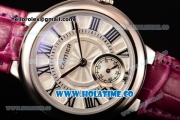 Cartier Ballon Bleu De Small Swiss Quartz Steel Case with White Dial Black Roman Numeral Markers and Burgundy Leather Strap