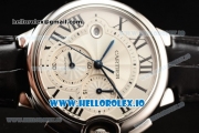 Cartier Ballon Bleu De Large Chronograph 7705 Automatic Steel Case with White Dial Roman Numeral Markers and Genuine Leather Strap