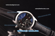 IWC Pilot's Chronograph Miyota Quartz Steel Case with Black Dial and Black Leather Strap