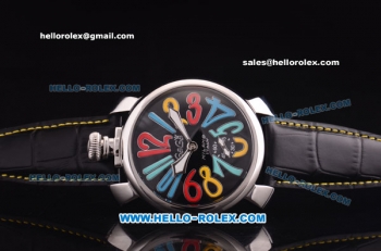 Gaga Milano Italy Asia 6497 Manual Winding Steel Case with Black Dial and Black Strap - colorized Markers