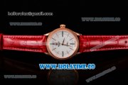 Rolex Cellini Time Asia 2813 Automatic Rose Gold Case with White Dial Red Leather Strap and Stick/Roman Numeral Markers