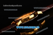 Vacheron Constantin Patrimony Tourbillon Swiss ETA 2824 Automatic Yellow Gold Case with Diamonds Markers Brown Leather Strap and Gold Dial