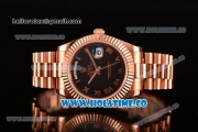 Rolex Day-Date Clone Rolex 3156 Automatic Rose Gold Case with Black Dial and Roman Numeral Markers (BP)