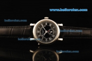 Patek Philippe Automatic Movement Steel Case with Black Dial and White Roman Numerals-Black Leather Strap