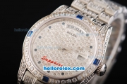 Rolex Day Date Swiss ETA 2836 Automatic Movement Full Steel with Full Diamond and Blue Diamond Markers