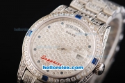 Rolex Day Date Swiss ETA 2836 Automatic Movement Full Steel with Full Diamond and Blue Diamond Markers